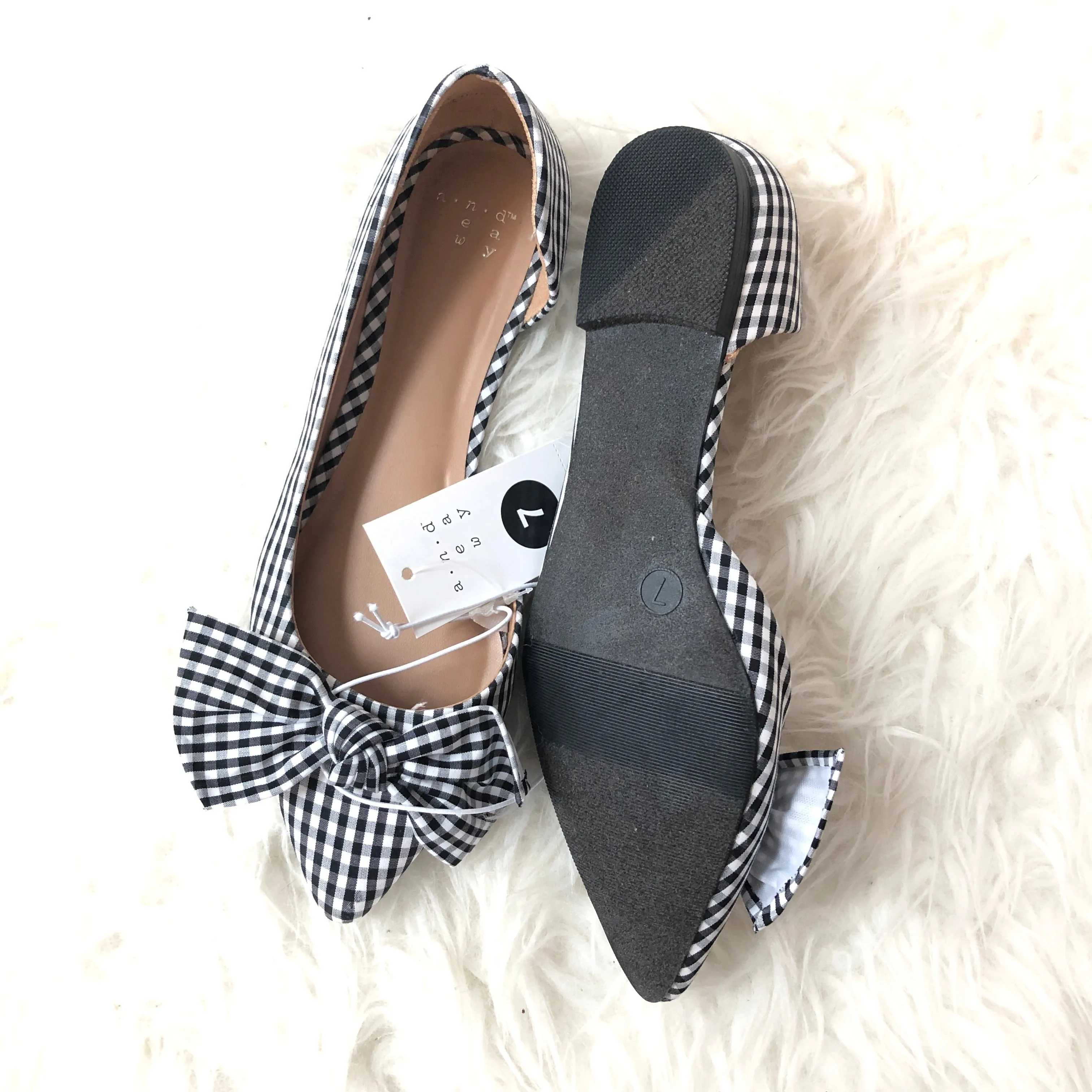 A New Day Black Gingham Flats with Bows NWT- Size 7