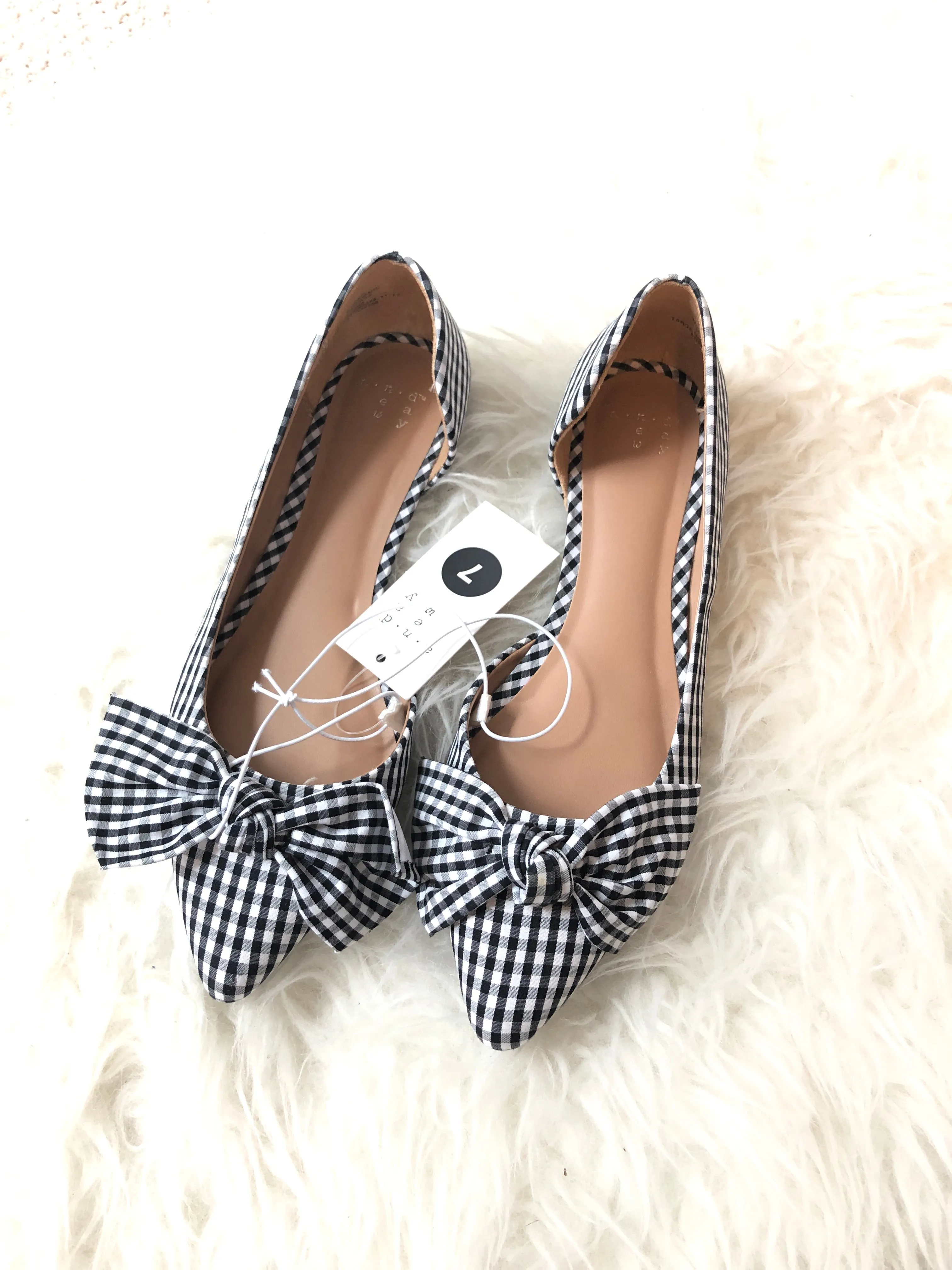 A New Day Black Gingham Flats with Bows NWT- Size 7