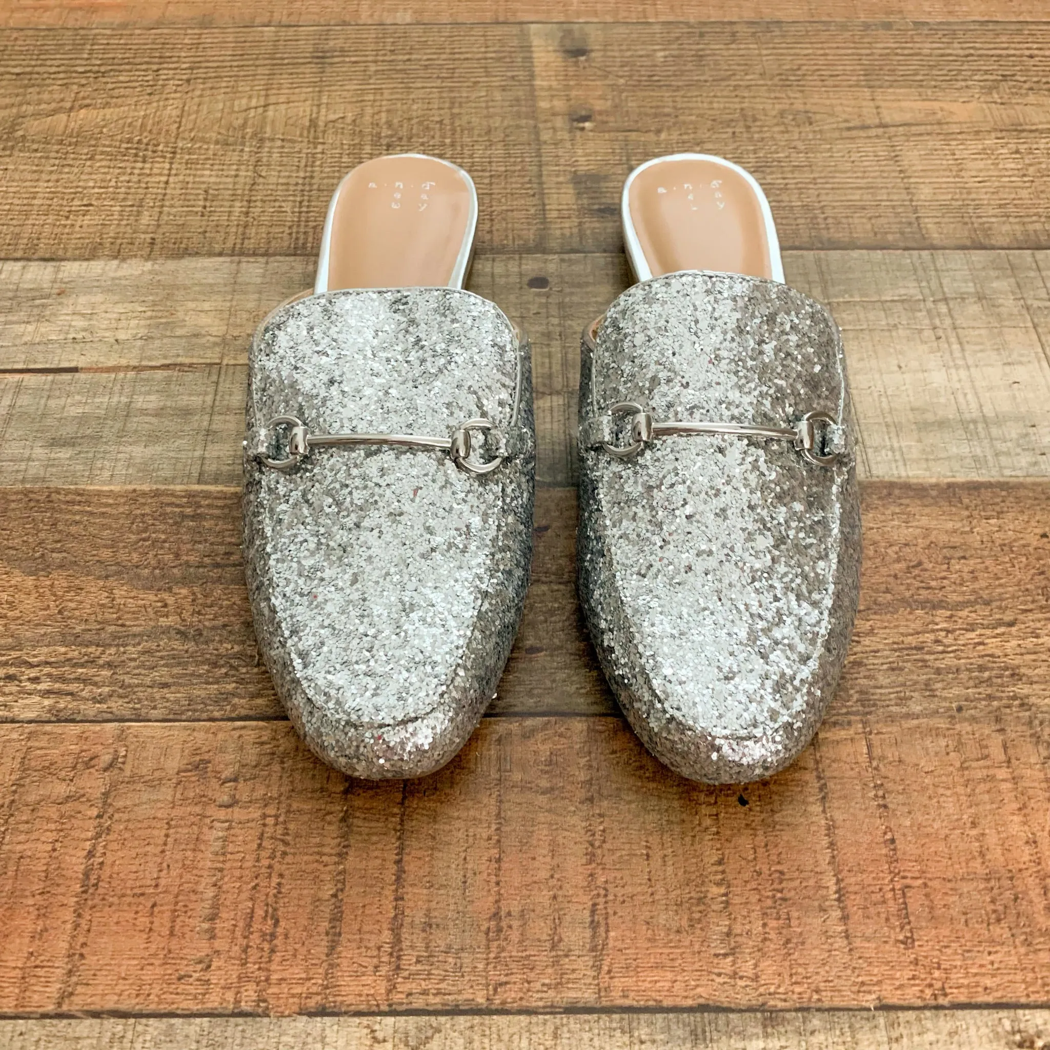 A New Day Silver Glitter Mules- Size 8 (Like New Condition!)