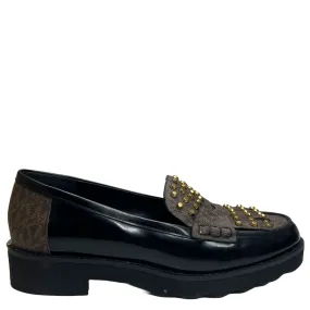 Alberta Studded Leather Loafers in Black/Brown