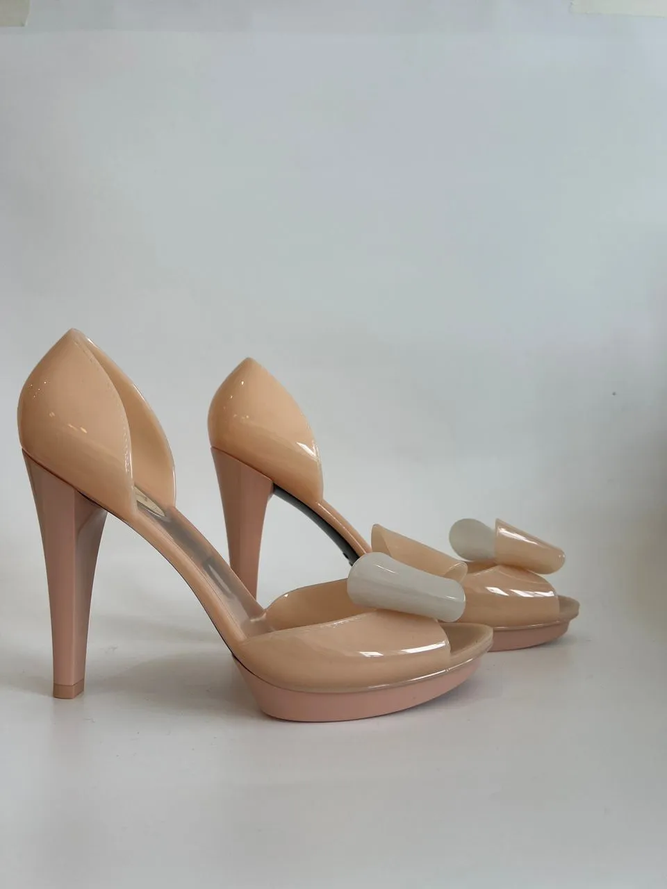 Beige Candy Jelly Heels with Bows