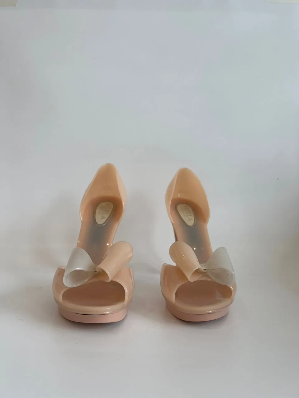 Beige Candy Jelly Heels with Bows