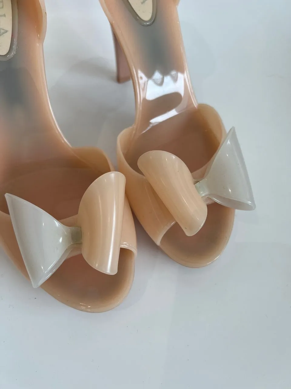 Beige Candy Jelly Heels with Bows