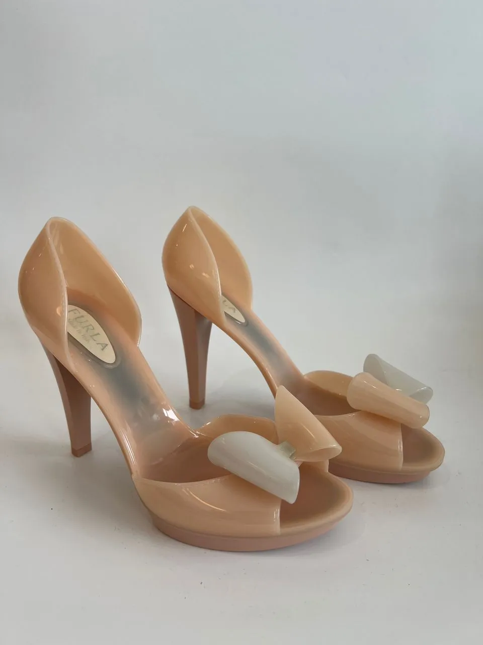 Beige Candy Jelly Heels with Bows