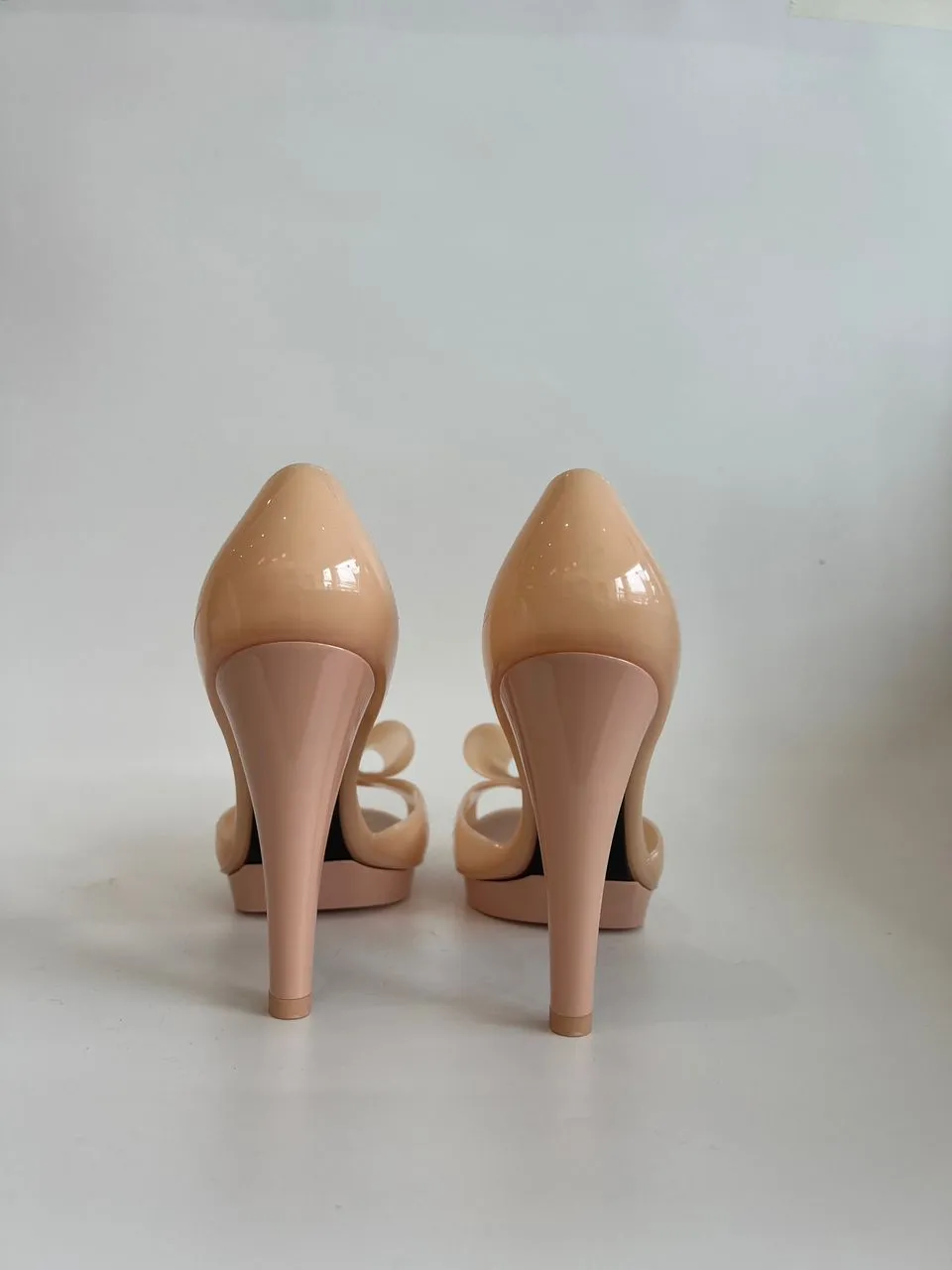 Beige Candy Jelly Heels with Bows