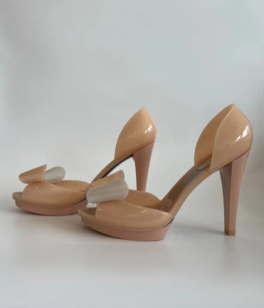 Beige Candy Jelly Heels with Bows