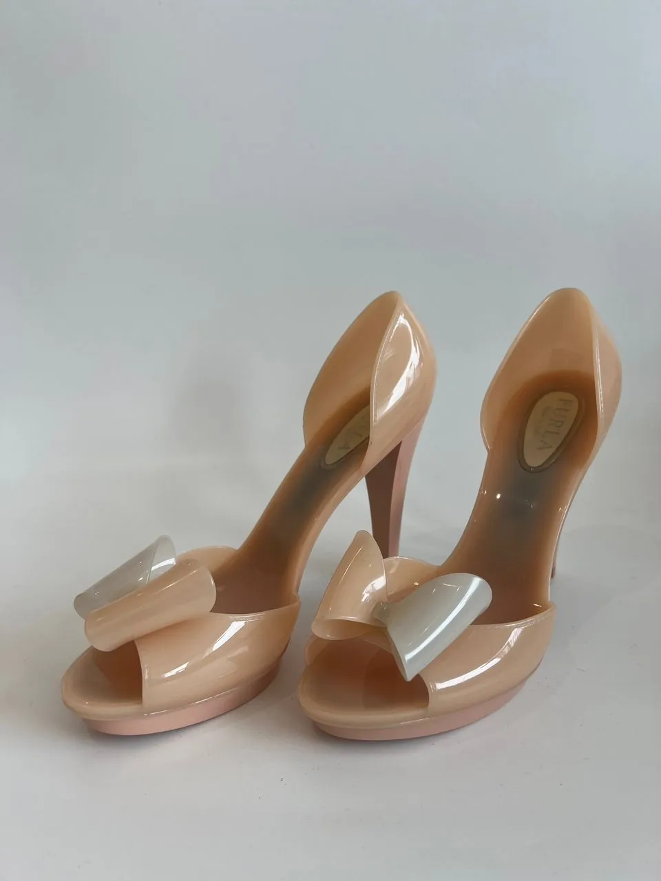 Beige Candy Jelly Heels with Bows