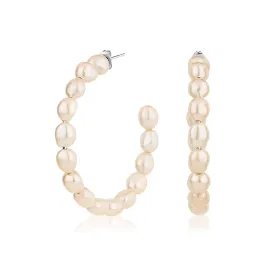 Cultured freshwater pearl hoop earrings in sterling silver