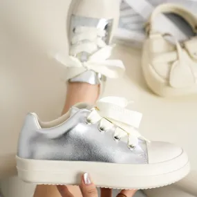 HEATH Silver Metallic Faux Leather Sneaker