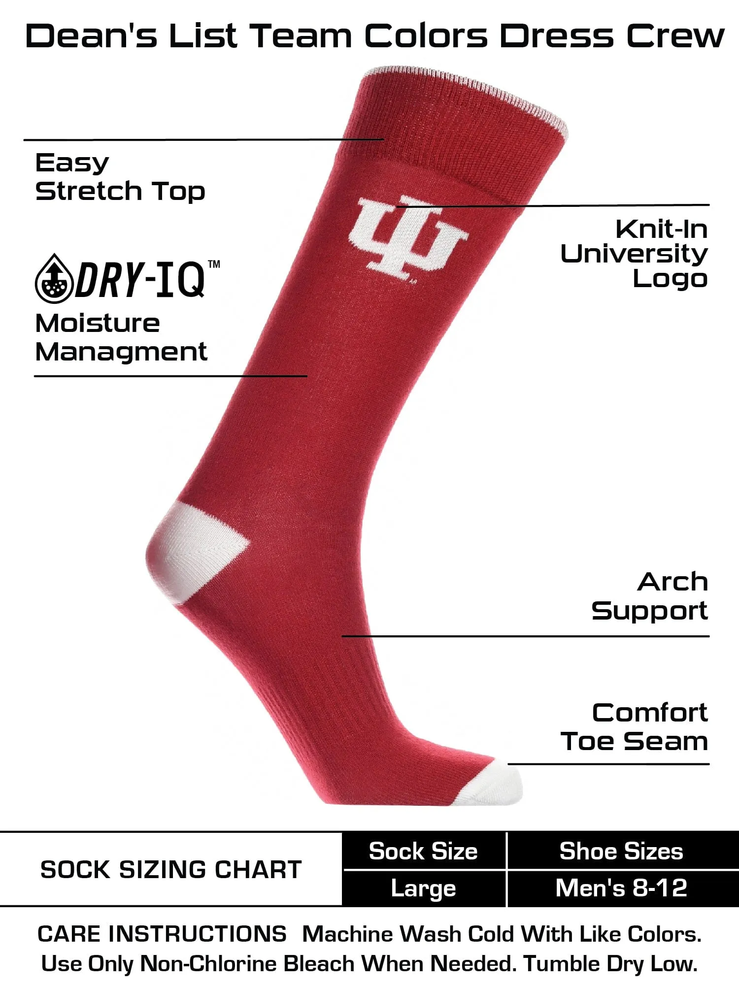 Indiana Hoosiers Dress Socks Dean's List Crew Length Socks