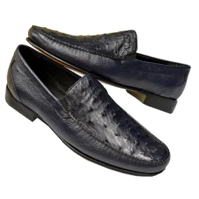 Lombardy Navy Blue Genuine Ostrich Quill Loafers A04