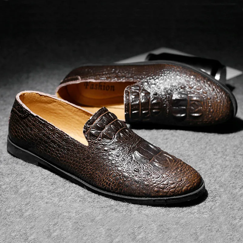 Men's Moccasin Pointy Toe Casual Loafer Slip On Driving Alligator Pattern Shoes | 2033