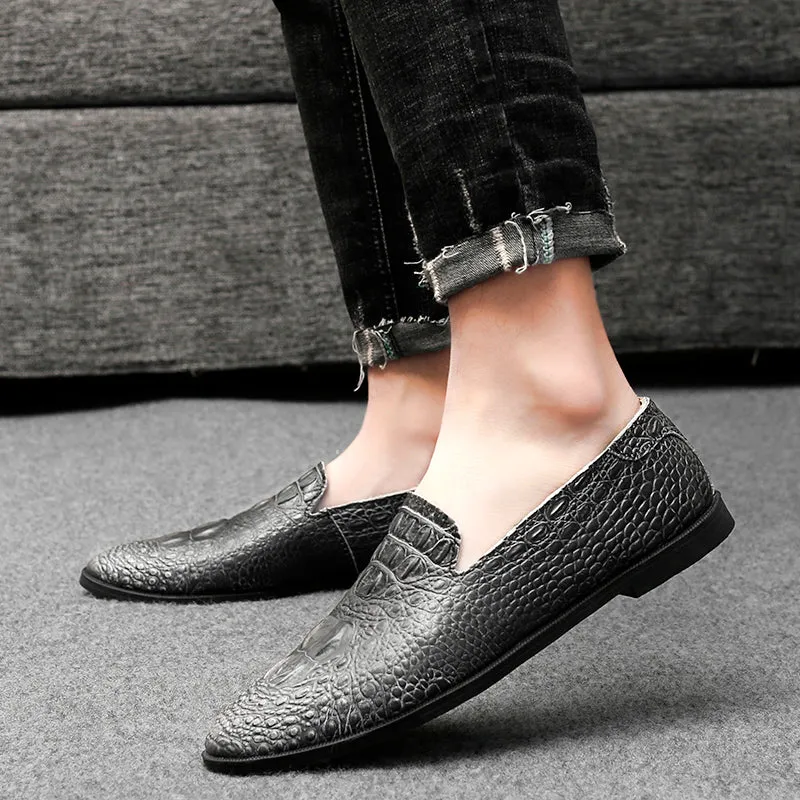 Men's Moccasin Pointy Toe Casual Loafer Slip On Driving Alligator Pattern Shoes | 2033