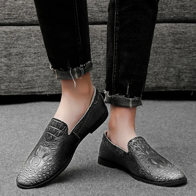 Men's Moccasin Pointy Toe Casual Loafer Slip On Driving Alligator Pattern Shoes | 2033