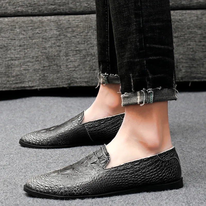 Men's Moccasin Pointy Toe Casual Loafer Slip On Driving Alligator Pattern Shoes | 2033