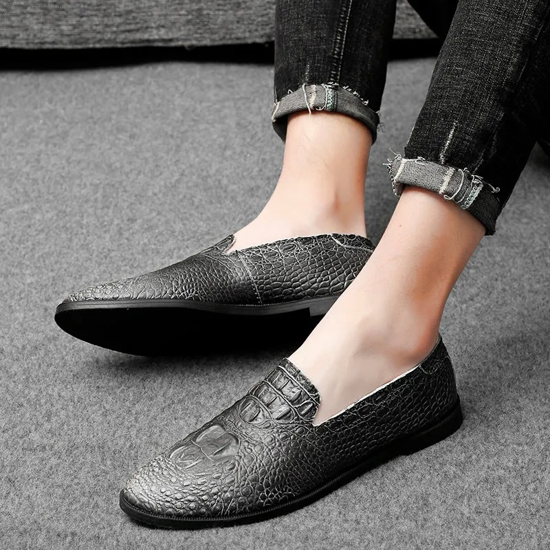 Men's Moccasin Pointy Toe Casual Loafer Slip On Driving Alligator Pattern Shoes | 2033