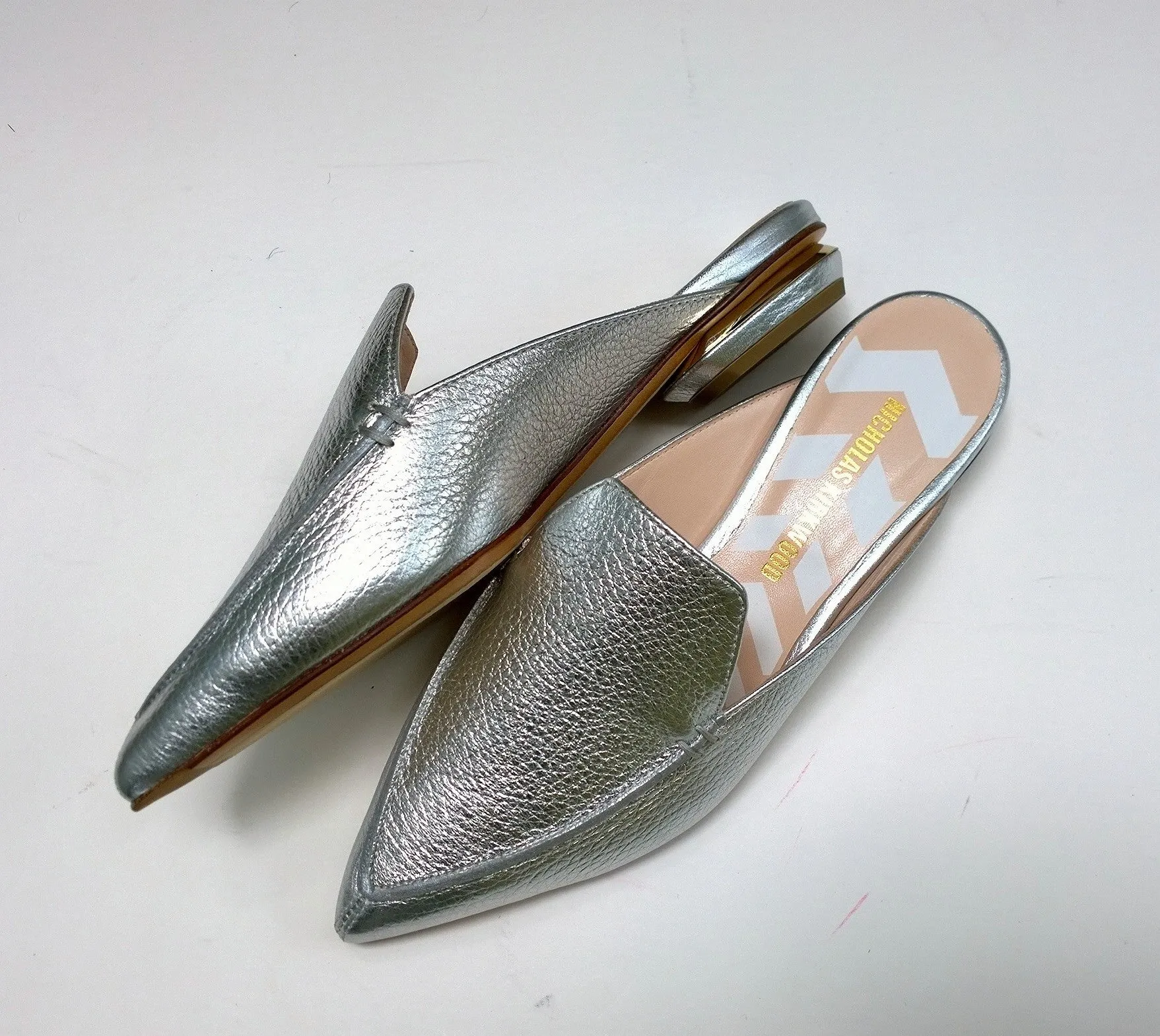 Nicholas Kirkwood Beya Slipper in Silver Leather Flats Slides