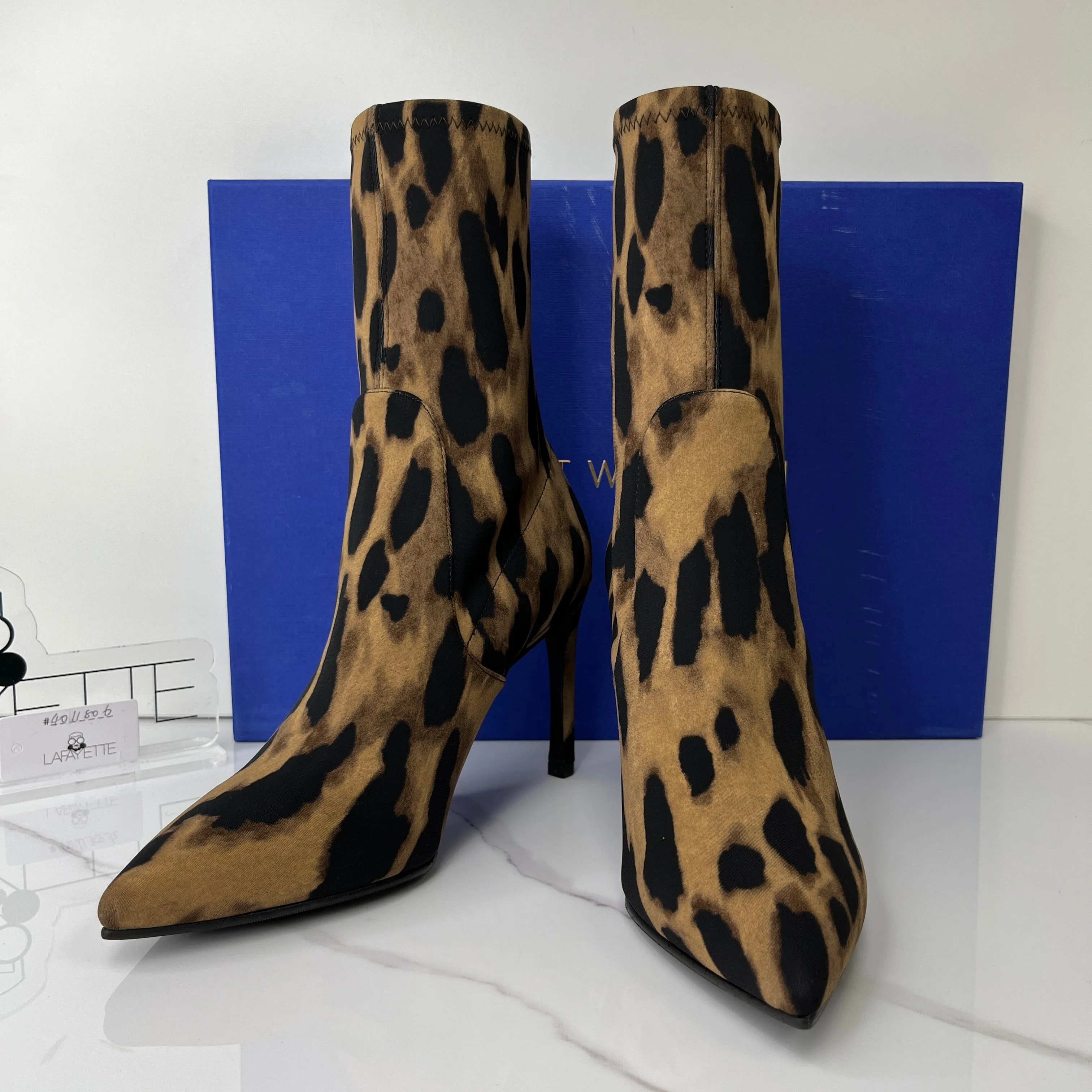 Stuart Weitzman Wren 95 Leopard Stretch Jersey Ankle Boots - US 8