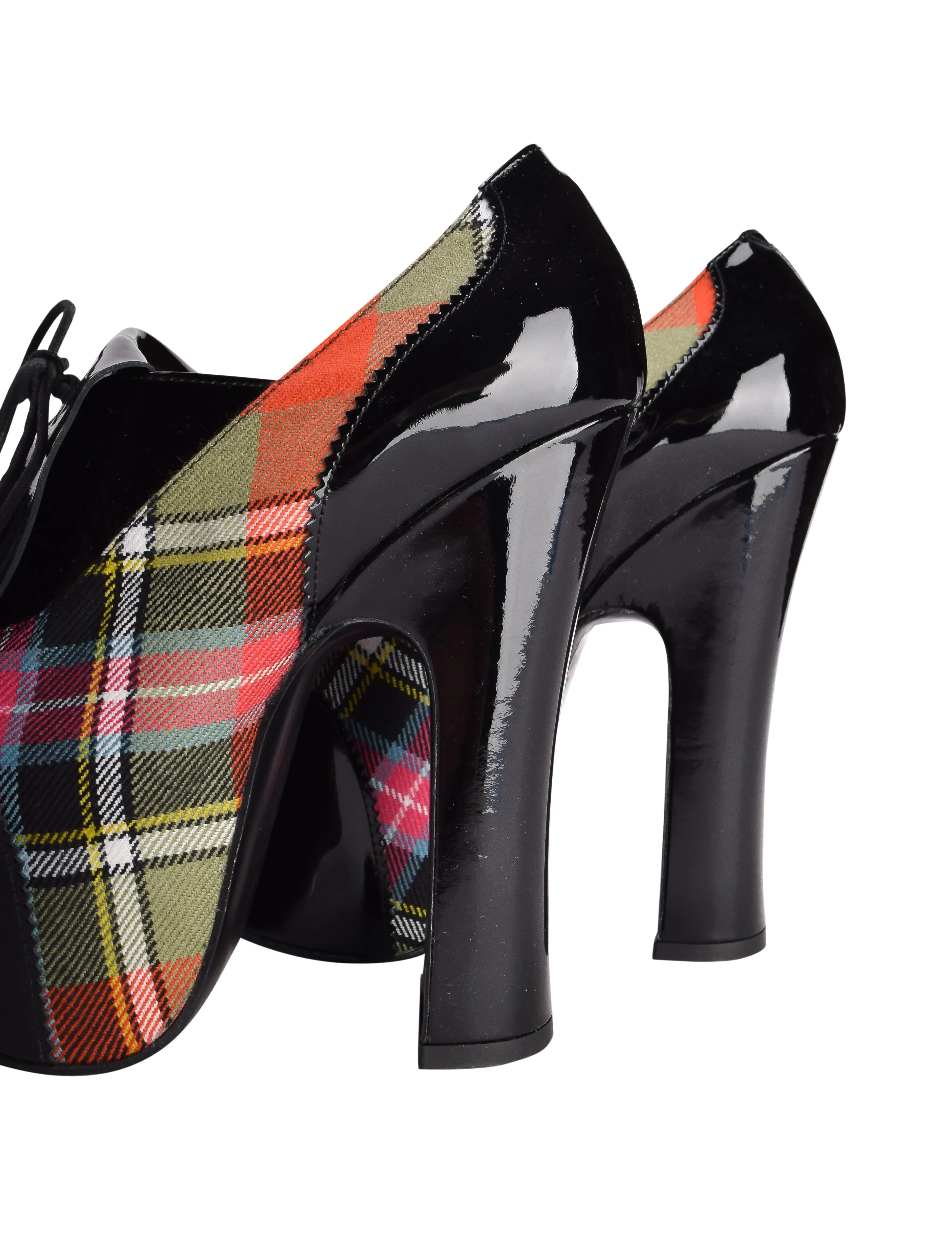 Vivienne Westwood Patent Leather & Bruce of Kinnaird Tartan Plaid Kiltie Elevated 'Golf' Shoes