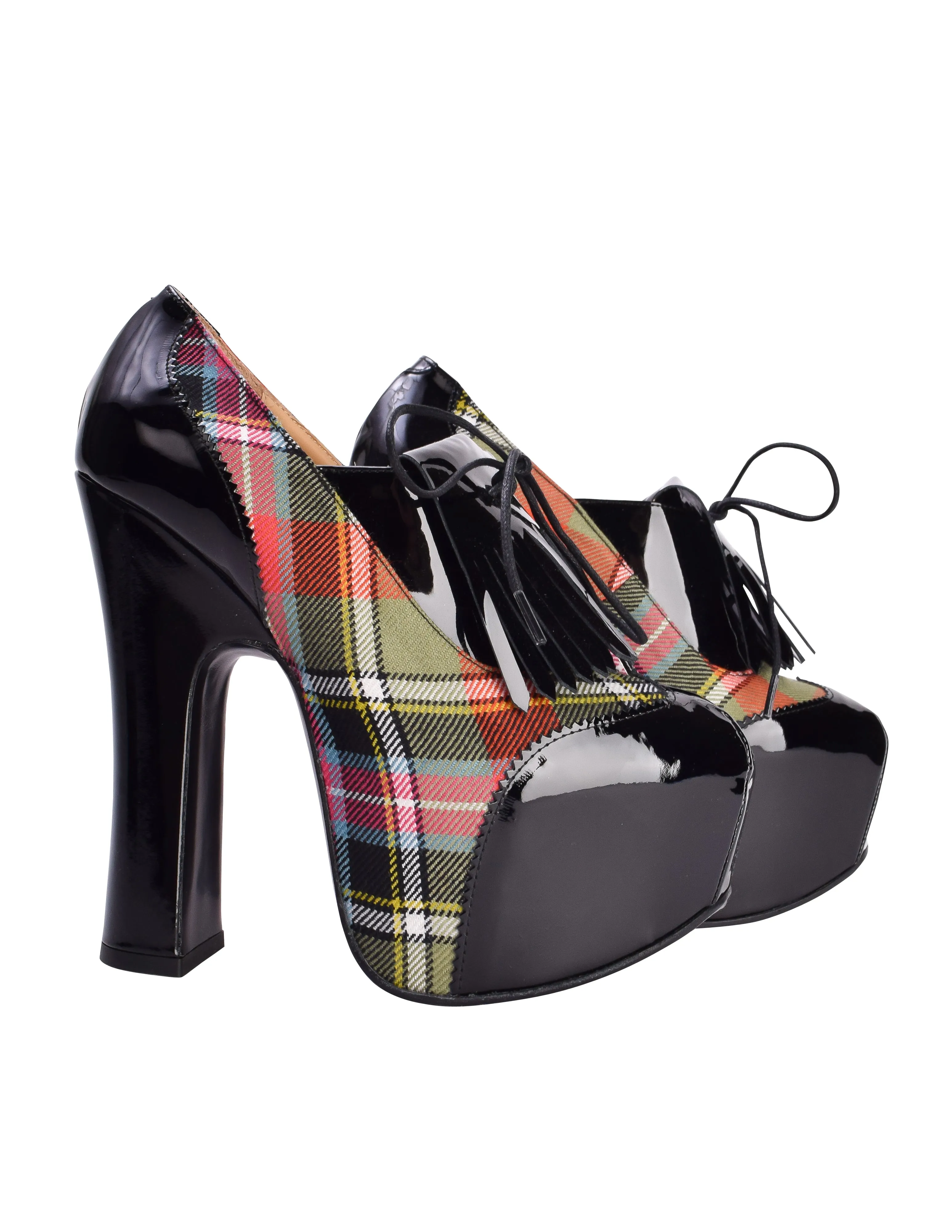 Vivienne Westwood Patent Leather & Bruce of Kinnaird Tartan Plaid Kiltie Elevated 'Golf' Shoes