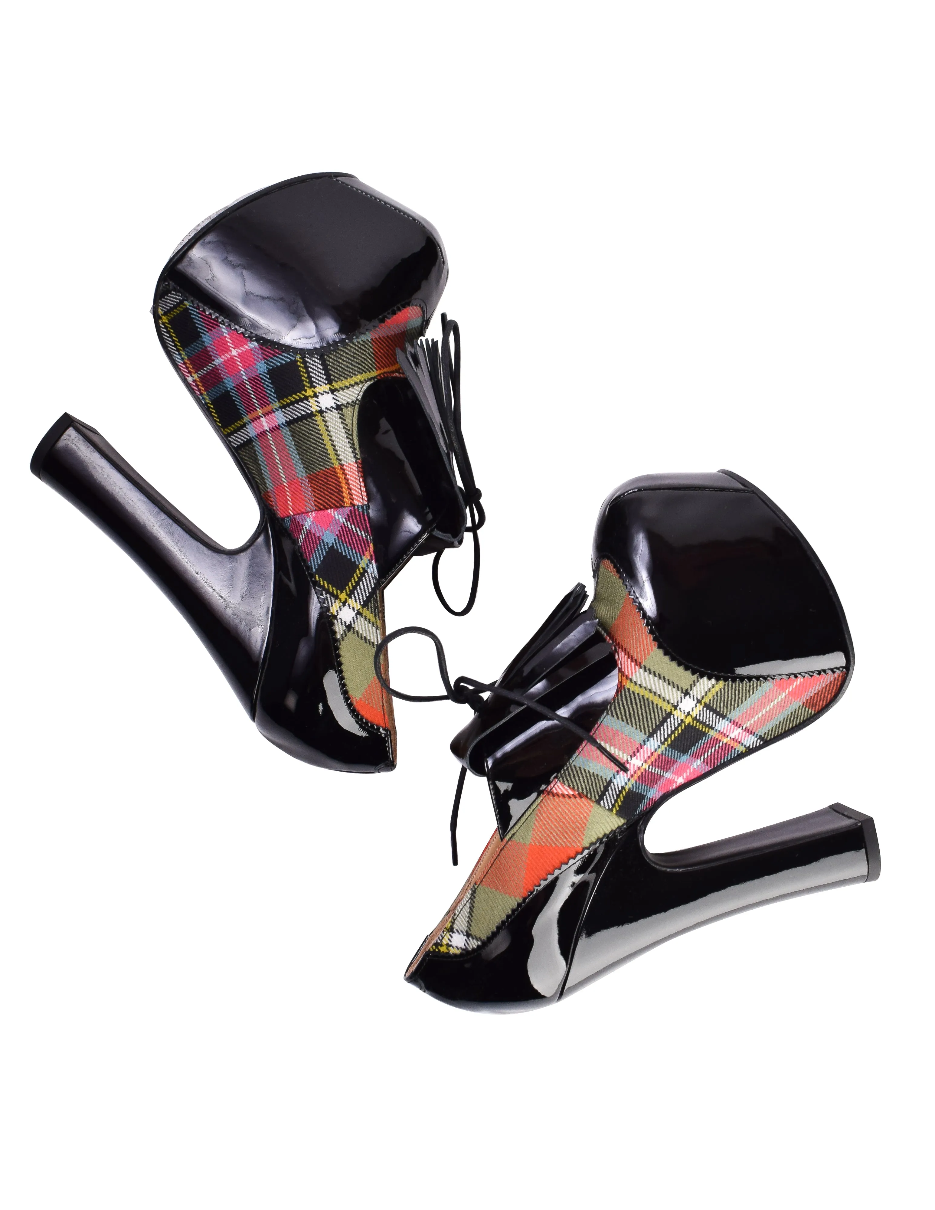 Vivienne Westwood Patent Leather & Bruce of Kinnaird Tartan Plaid Kiltie Elevated 'Golf' Shoes