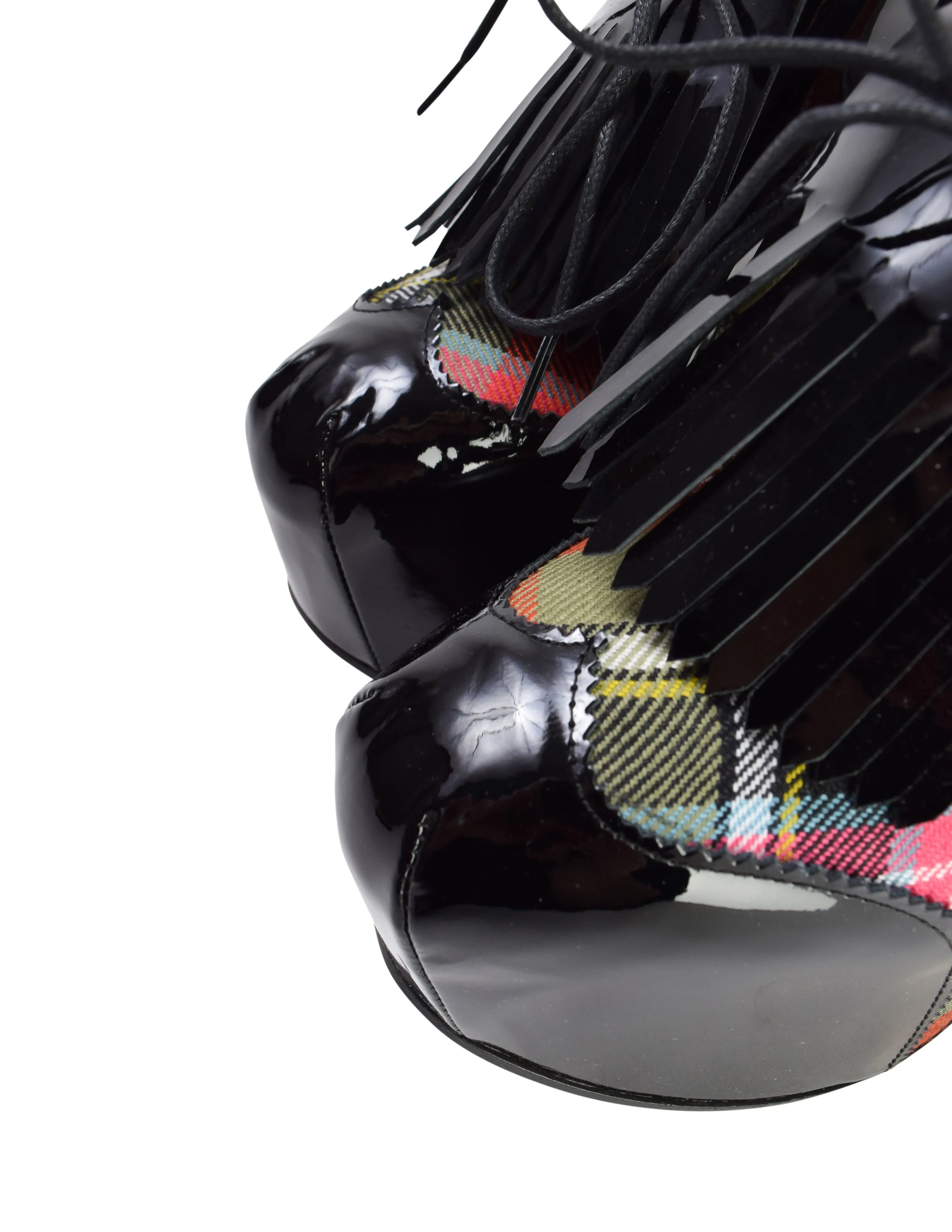 Vivienne Westwood Patent Leather & Bruce of Kinnaird Tartan Plaid Kiltie Elevated 'Golf' Shoes