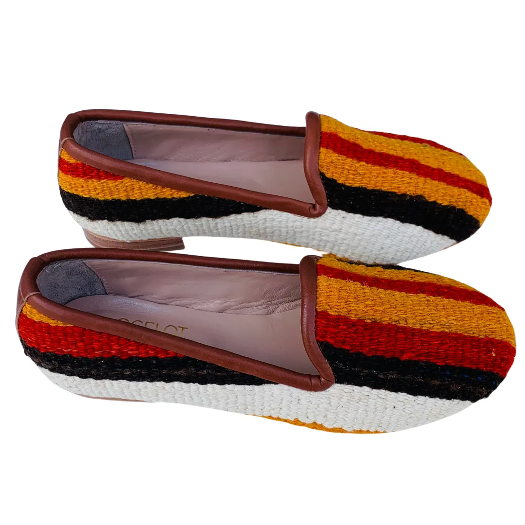 Women's Turkish Kilim Loafers | Orange & Red Stripes