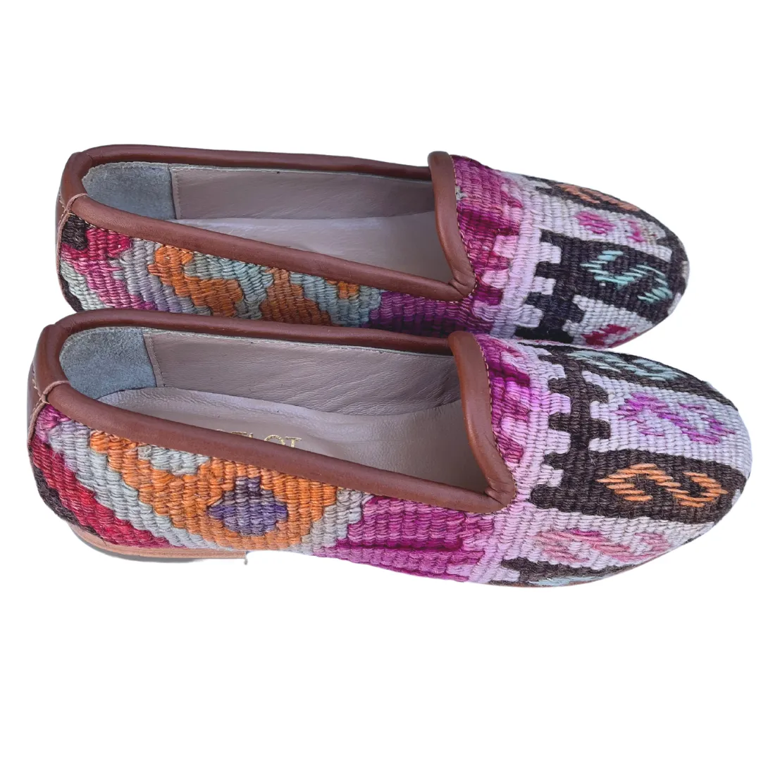 Women's Turkish Kilim Loafers Pinks with Brown