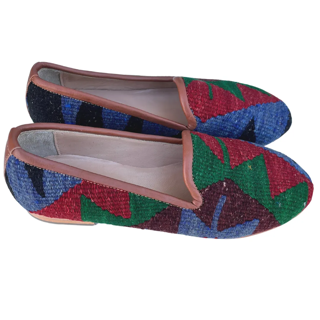 Women's Turkish Kilim Loafers | Red & Green